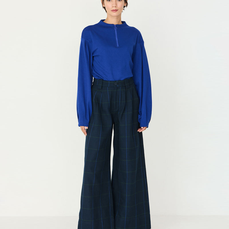SKFK high-waisted NIA CHECKS wide-leg trousers in organic cotton