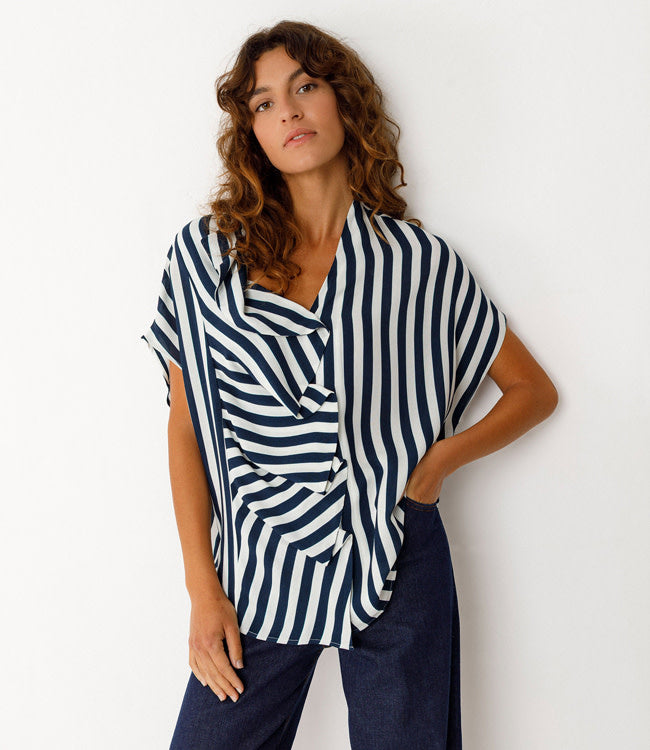 SKFK geplooide blouse KAUA STRIPES van ecovero