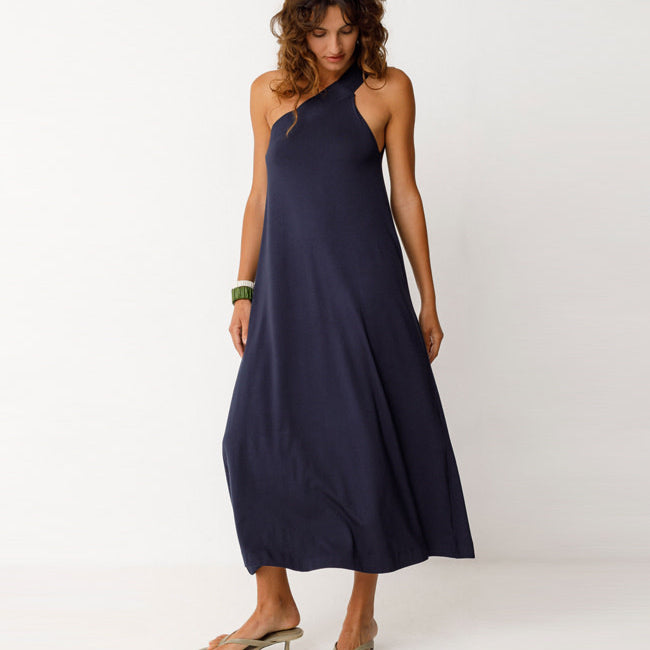 SKFK a-symmetrische jurk NAIADE NAVY one shoulder van modal
