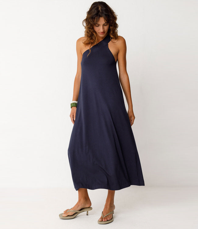 SKFK a-symmetrische jurk NAIADE NAVY one shoulder van modal