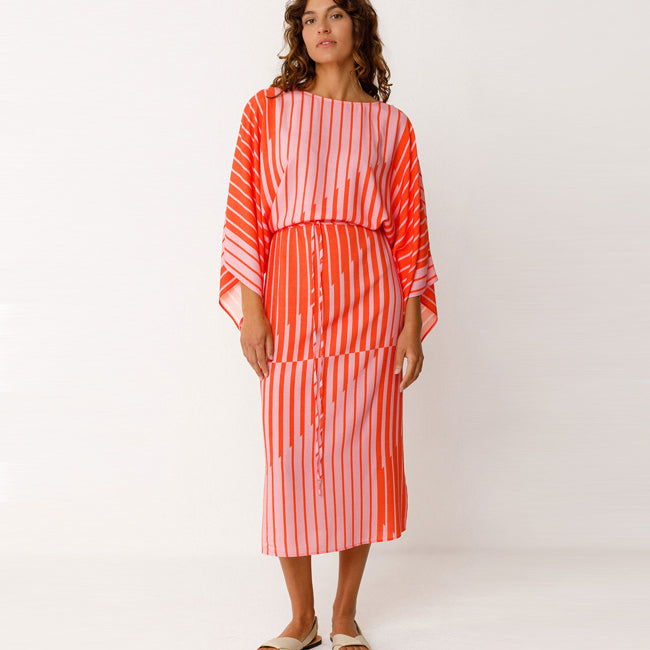SKFK kimono jurk LIGI ORANGE STRIPES van ecovero