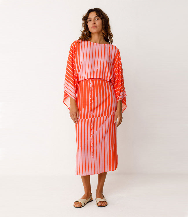SKFK kimono jurk LIGI ORANGE STRIPES van ecovero