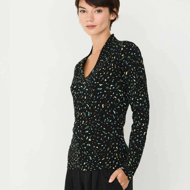 SKFK v-hals shirt met print JURDANA GREEN biologisch katoen
