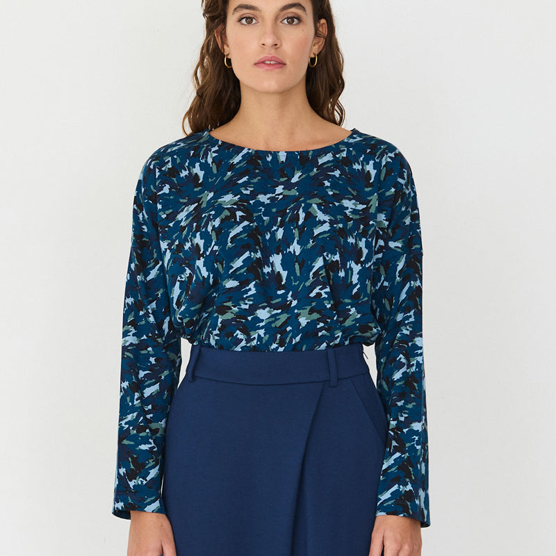 SKFK shirt met print EKIZA BLUE ROCKS van biologisch katoen