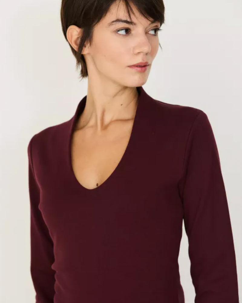 SKFK effen v-hals shirt INGE CHOCO biologisch katoen