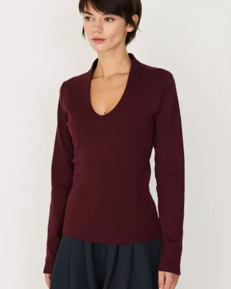 SKFK effen v-hals shirt INGE CHOCO biologisch katoen