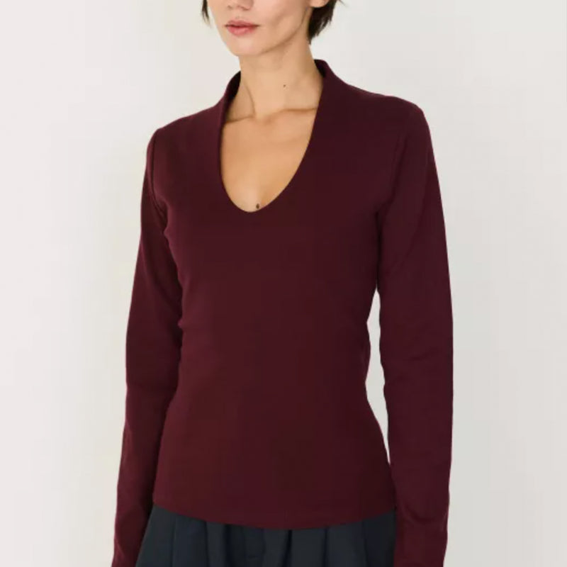 SKFK effen v-hals shirt INGE CHOCO biologisch katoen