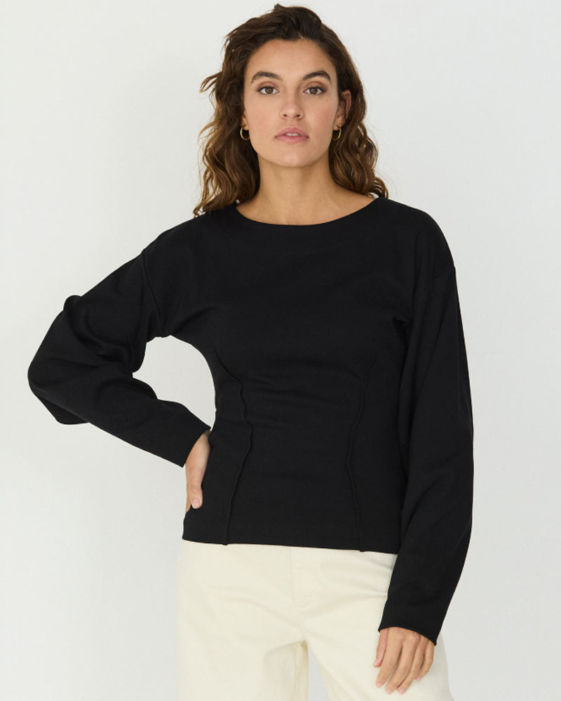 SKFK effen ballonmouw shirt ITURA ZWART biologisch katoen