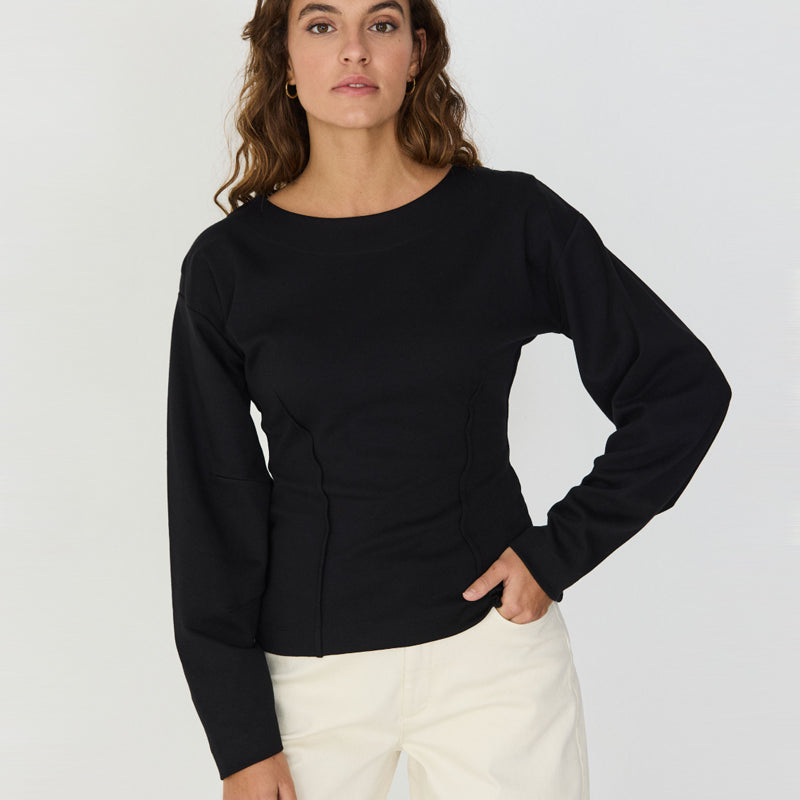 SKFK effen ballonmouw shirt ITURA ZWART biologisch katoen