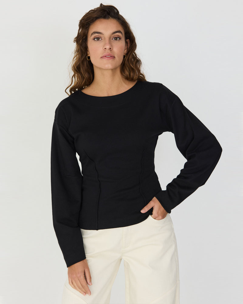 SKFK effen ballonmouw shirt ITURA ZWART biologisch katoen