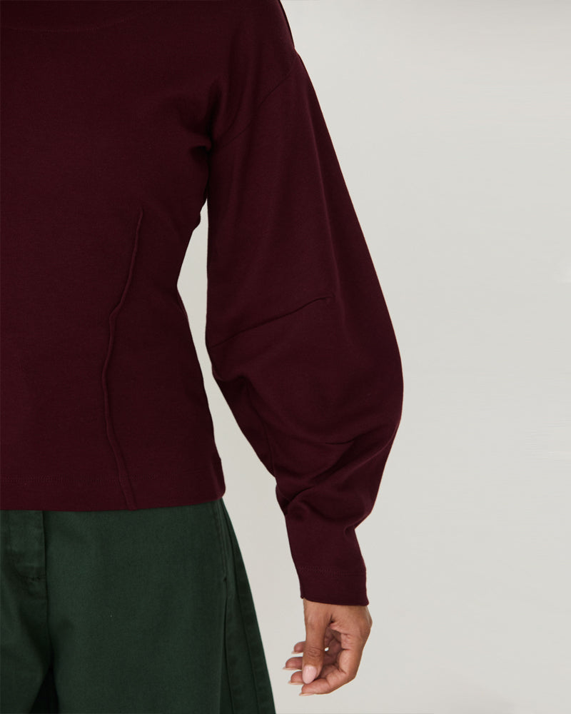 SKFK effen ballonmouw shirt ITURA CHOCO biologisch katoen