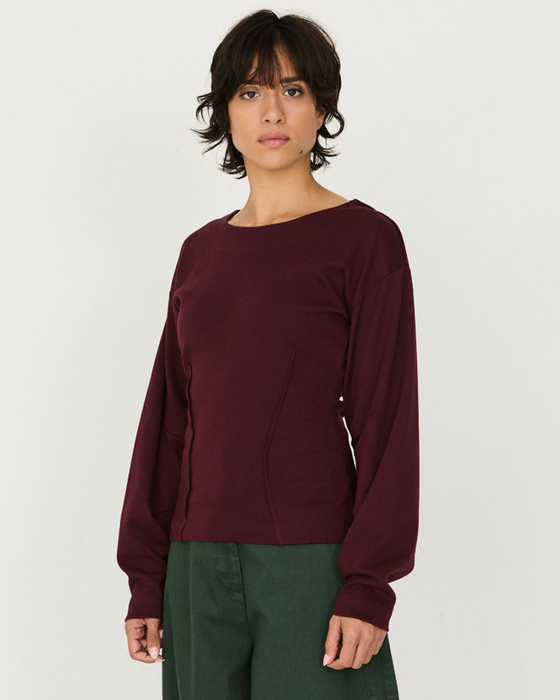 SKFK effen ballonmouw shirt ITURA CHOCO biologisch katoen