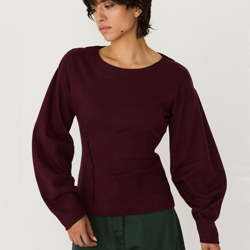 SKFK effen ballonmouw shirt ITURA CHOCO biologisch katoen