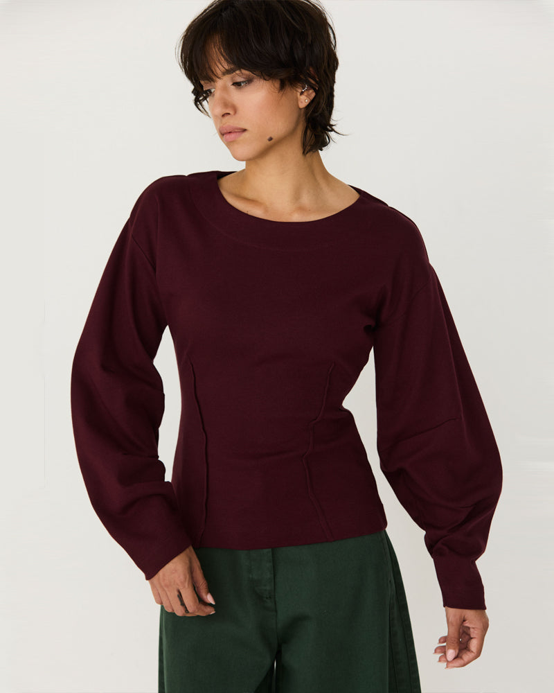 SKFK effen ballonmouw shirt ITURA CHOCO biologisch katoen