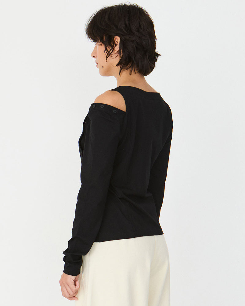 SKFK shirt met open schouder EDERRA BLACK biologisch katoen