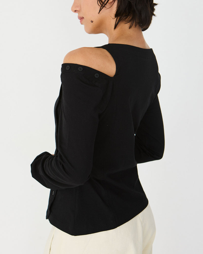 SKFK shirt met open schouder EDERRA BLACK biologisch katoen