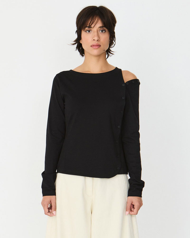 SKFK shirt met open schouder EDERRA BLACK biologisch katoen