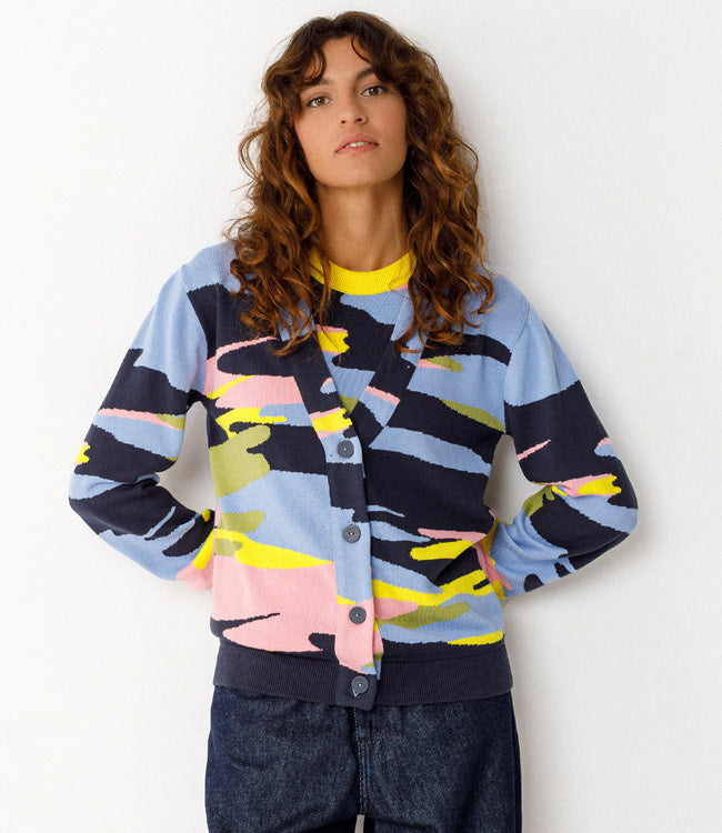 SKFK v-hals vest ALIZE MULTI met print biologisch katoen