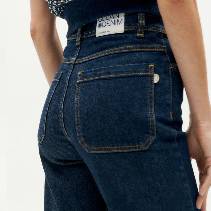 THINKING MU wijde spijkerbroek THERESA DARK DENIM