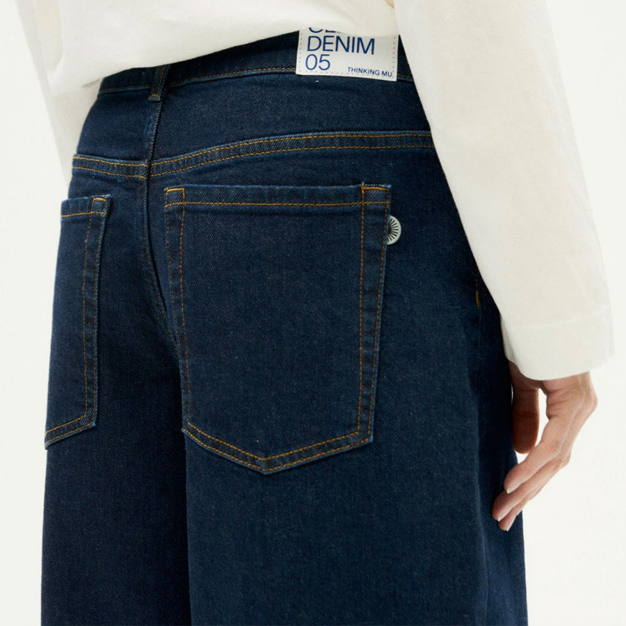 THINKING MU spijkerbroek HEDDA DARK DENIM wijde pijpen