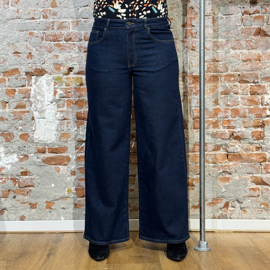 THINKING MU spijkerbroek HEDDA DARK DENIM wijde pijpen