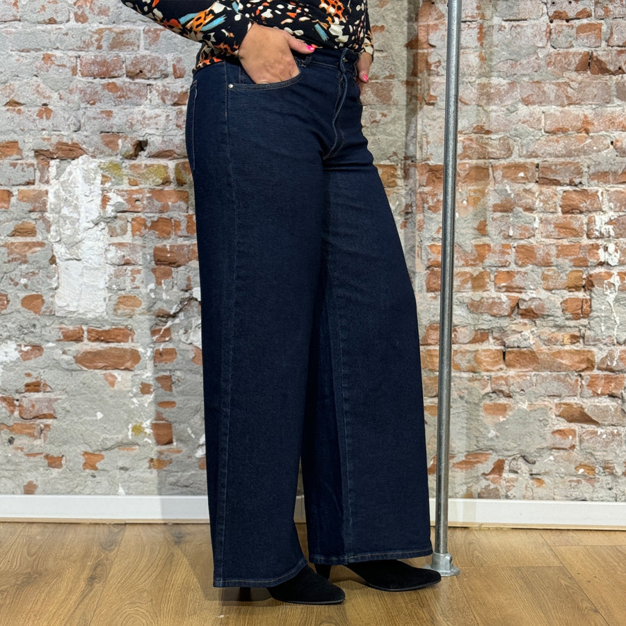 THINKING MU spijkerbroek HEDDA DARK DENIM wijde pijpen