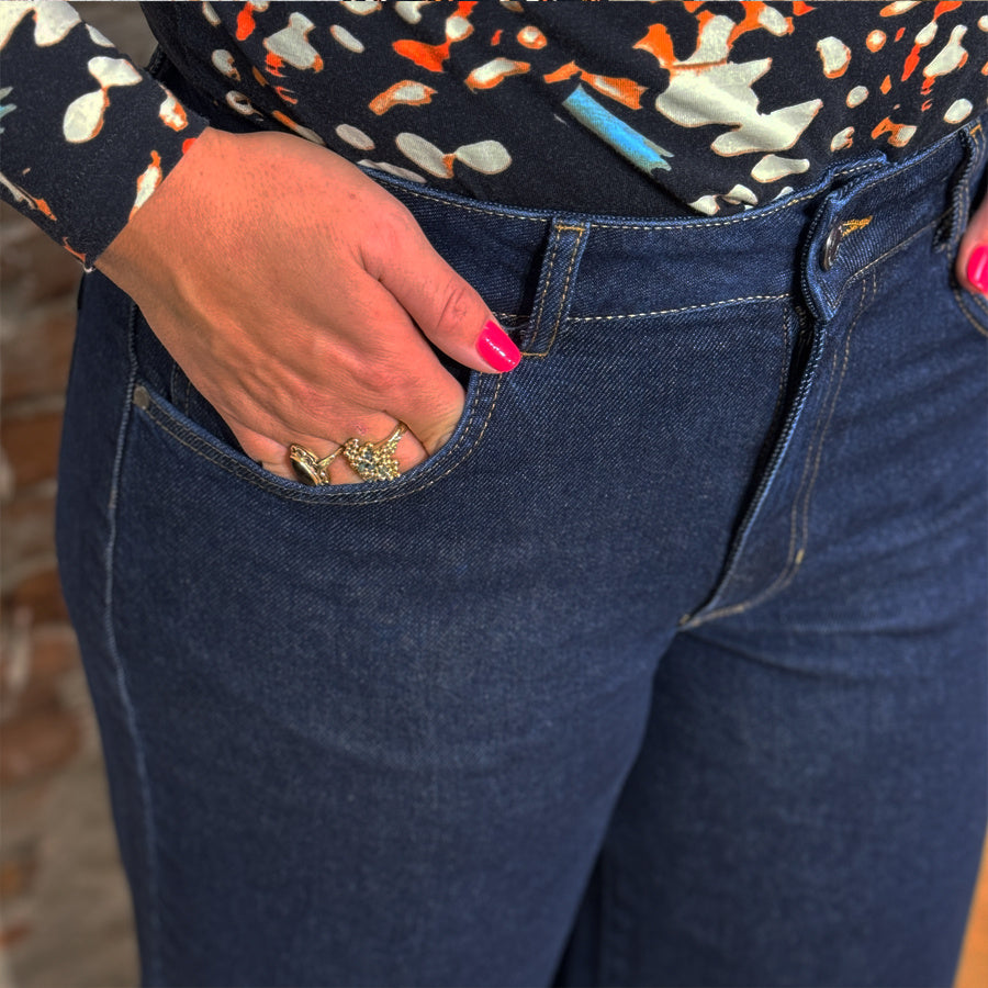 THINKING MU spijkerbroek HEDDA DARK DENIM wijde pijpen