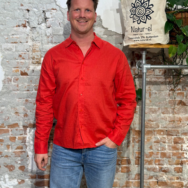 THINKING MU overhemd JIMBO RED hennep en tencel