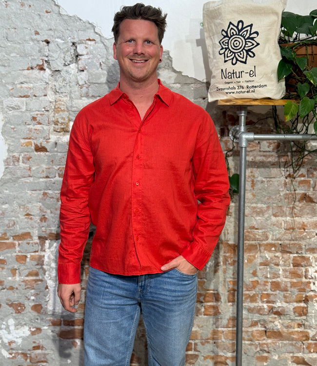 THINKING MU overhemd JIMBO RED hennep en tencel