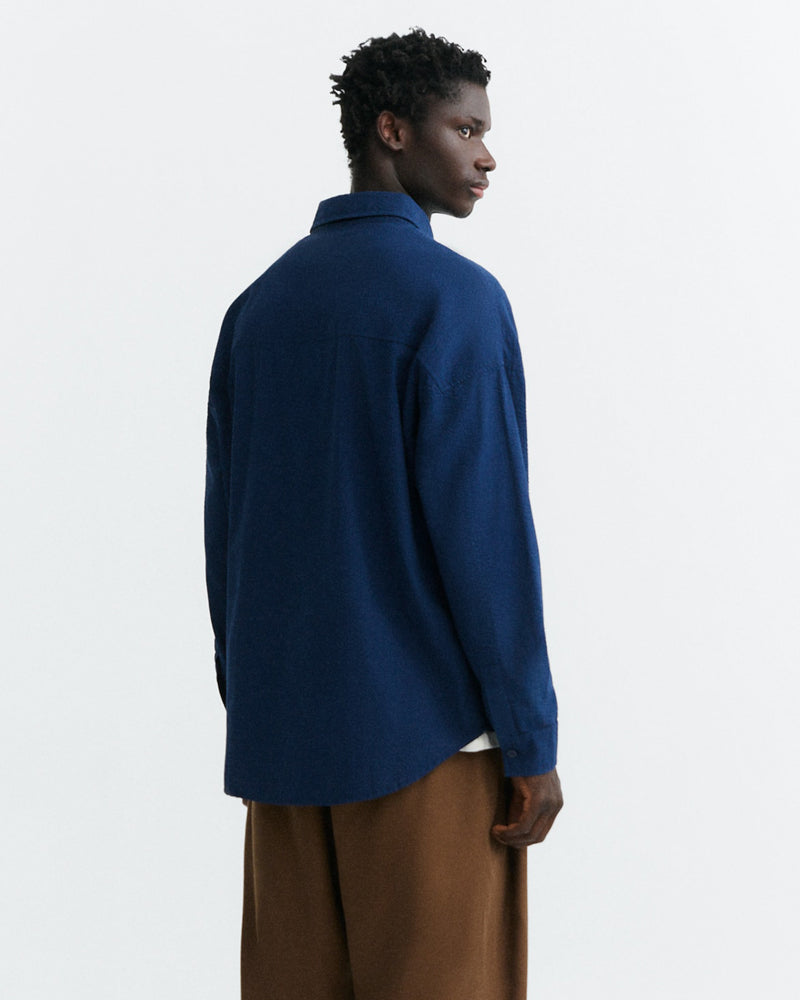 THINKING MU seersucker overhemd HARU NAVY biologisch katoen