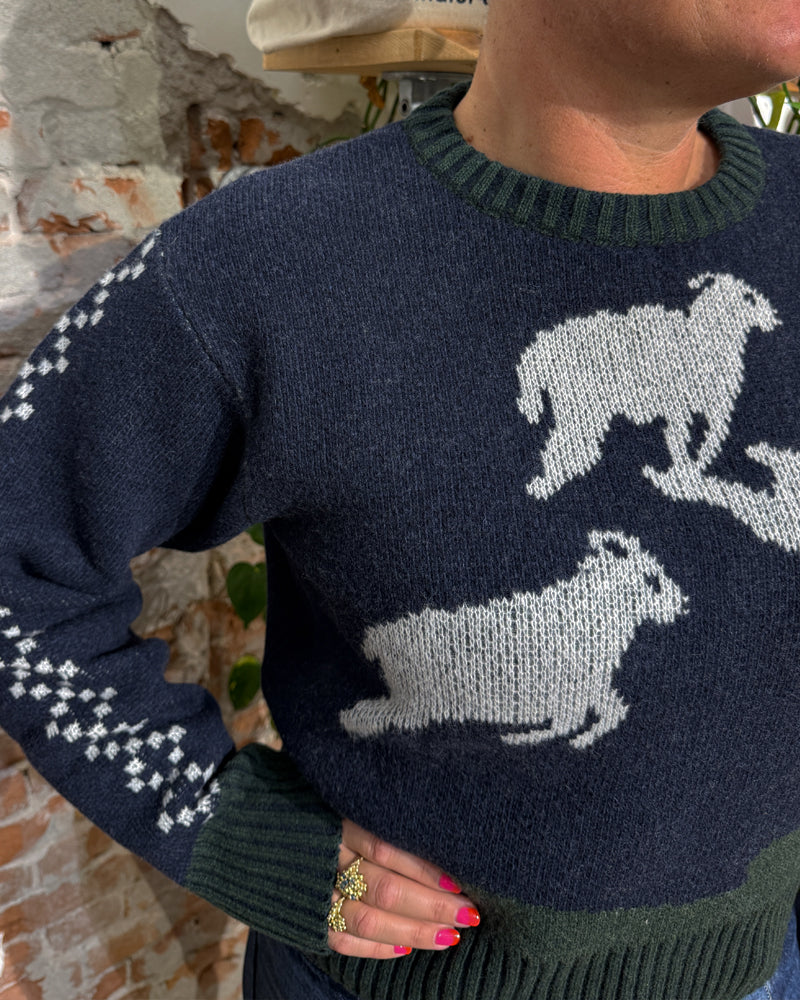THINKING MU wollen trui DRIE LAMMETJES van fijne merino wol