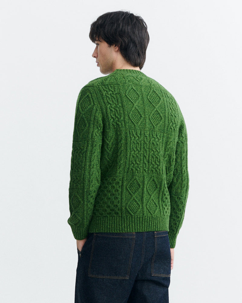 THINKING MU wollen kabel trui RASTA GREEN extrafijne merino