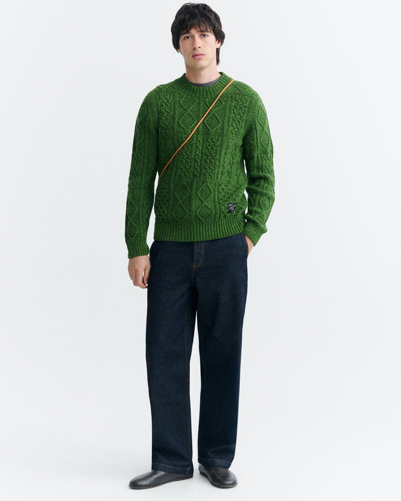 THINKING MU wollen kabel trui RASTA GREEN extrafijne merino
