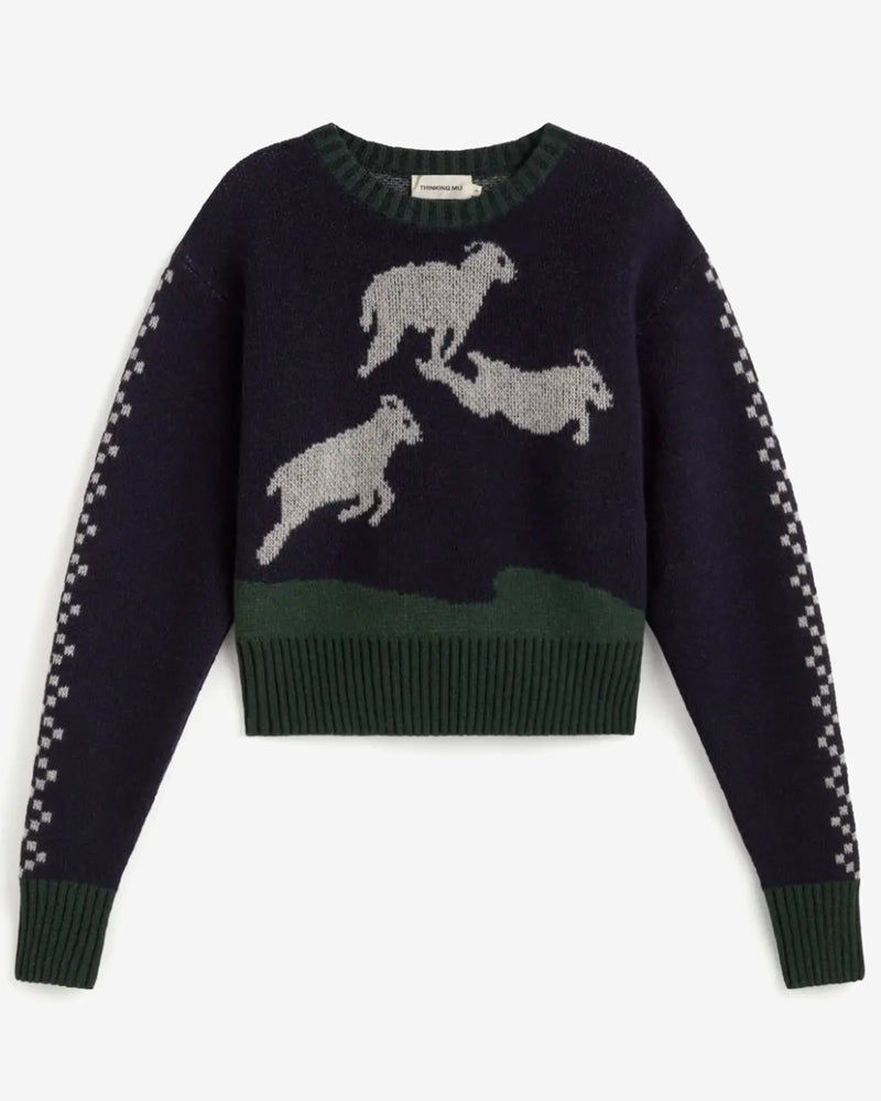 THINKING MU wollen trui DRIE LAMMETJES van fijne merino wol
