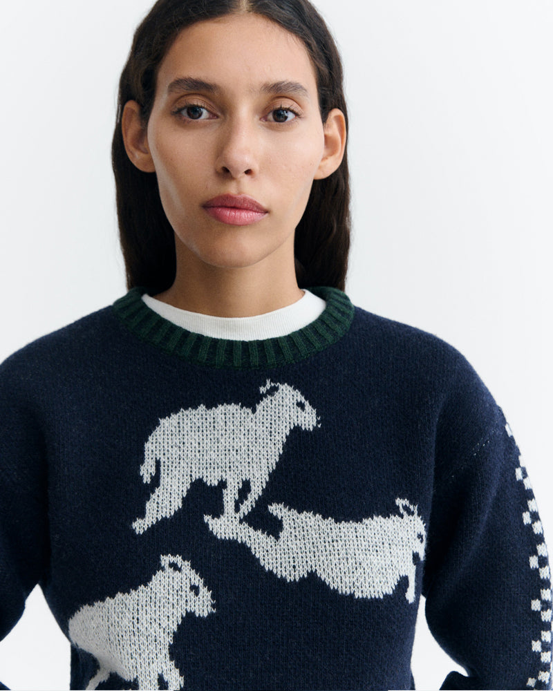 THINKING MU wollen trui DRIE LAMMETJES van fijne merino wol
