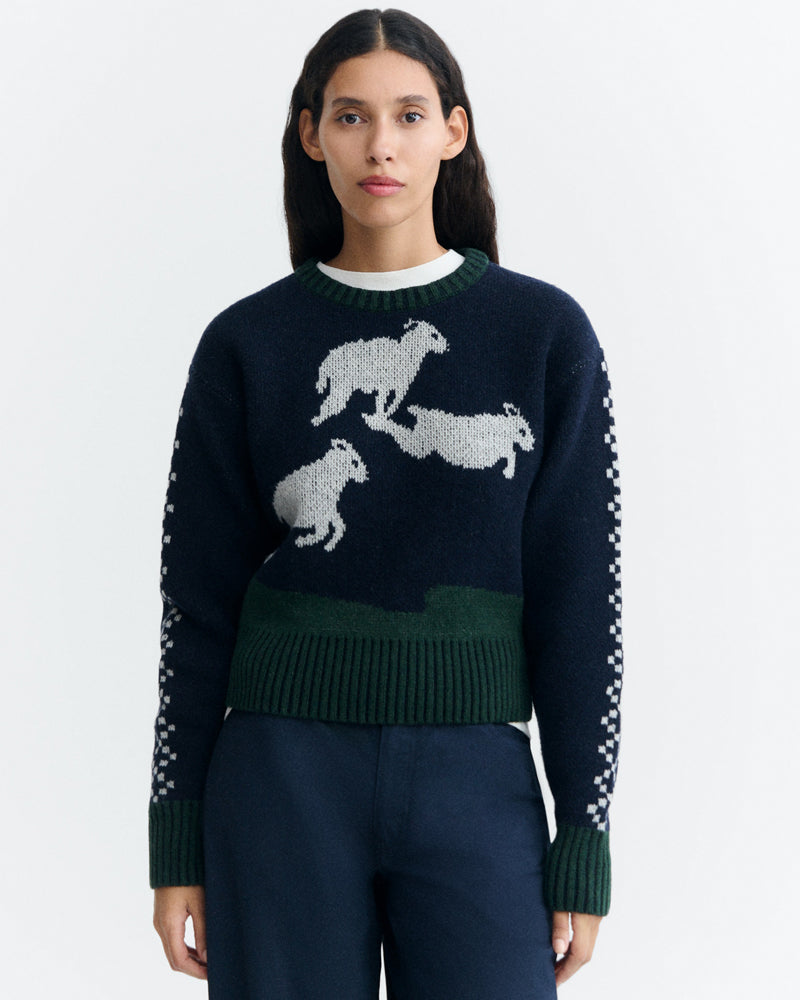 THINKING MU wollen trui DRIE LAMMETJES van fijne merino wol