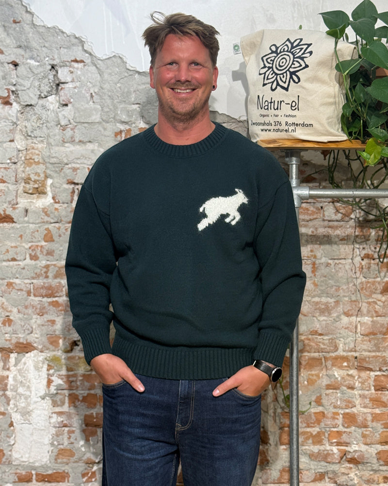 THINKING MU wollen trui GREEN LAMB van merino