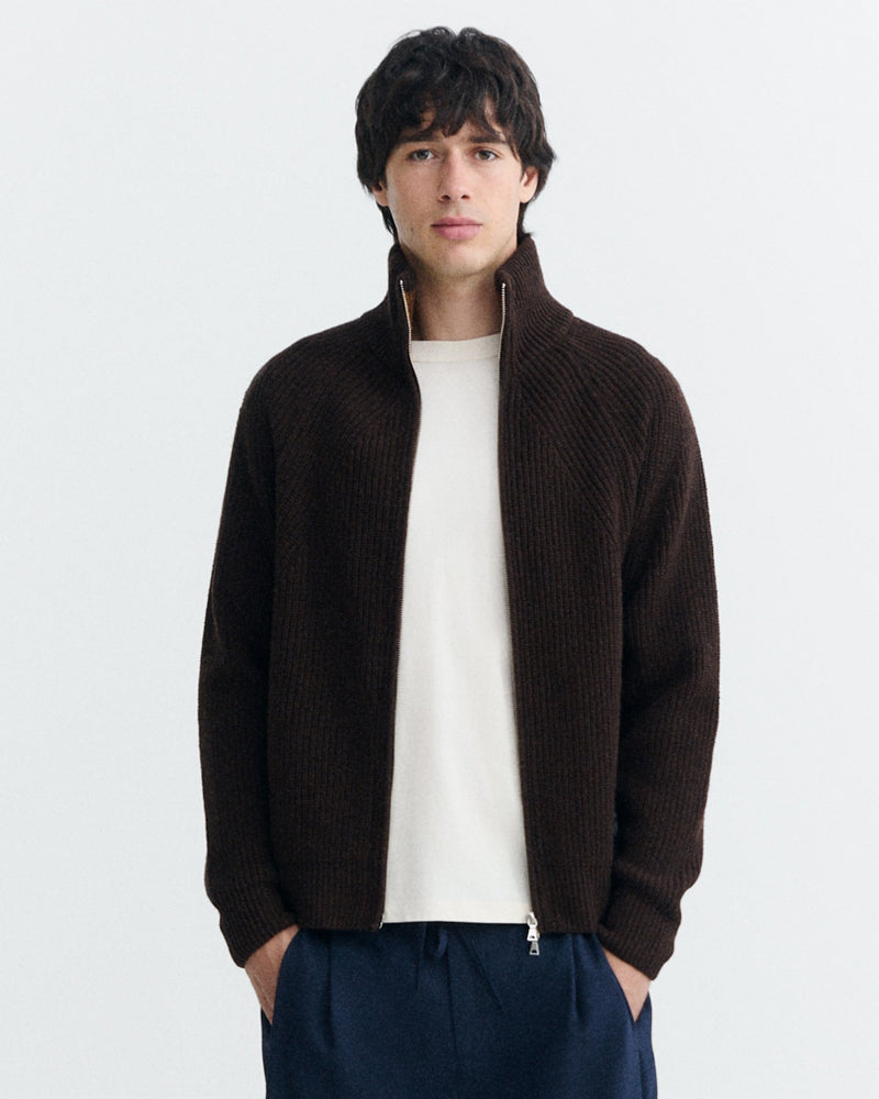 THINKING MU wollen merino vest EKAIZ BROWN met rits