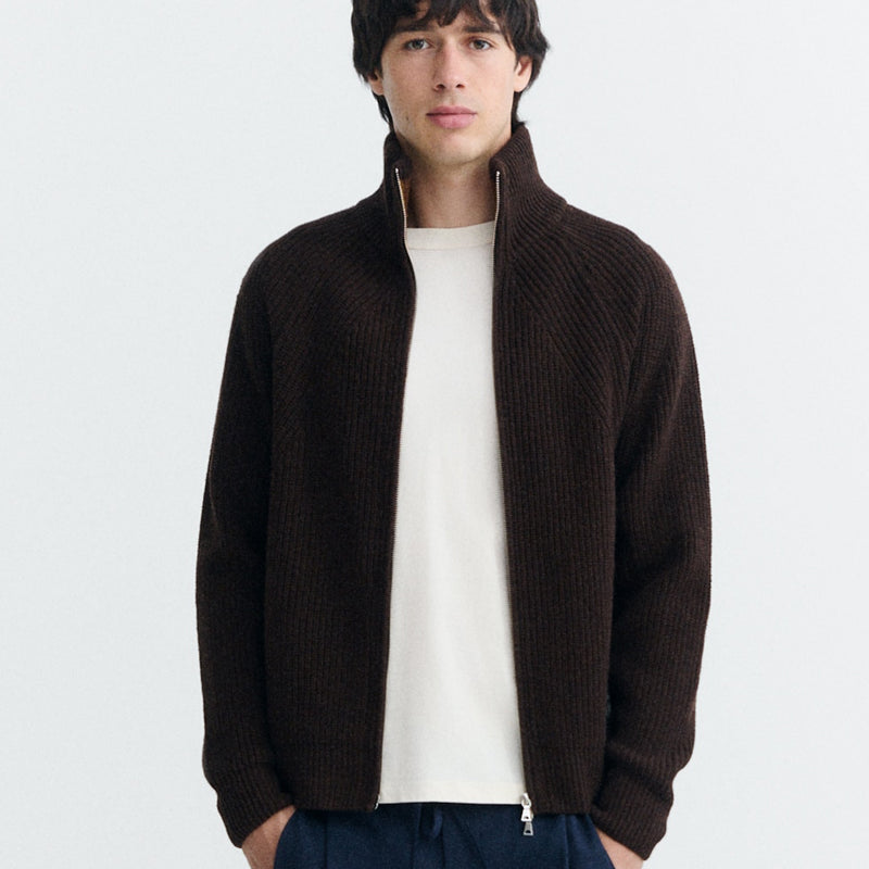 THINKING MU wollen merino vest EKAIZ BROWN met rits