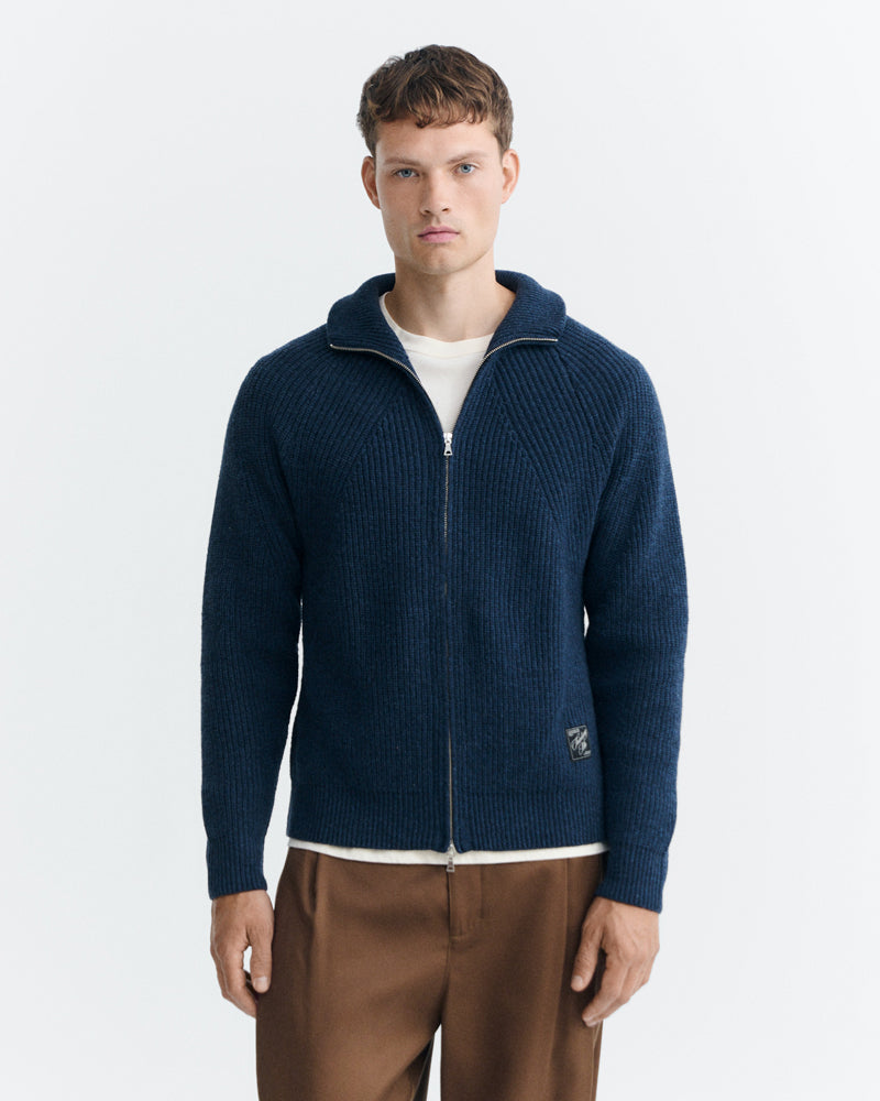 THINKING MU wollen merino vest EKAIZ BLUE met rits