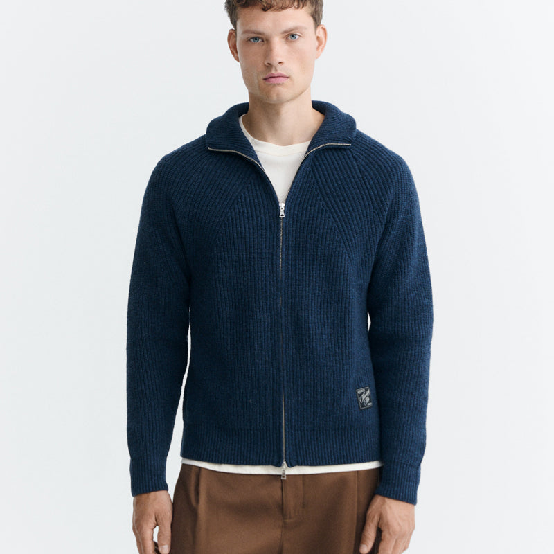 THINKING MU wollen merino vest EKAIZ BLUE met rits