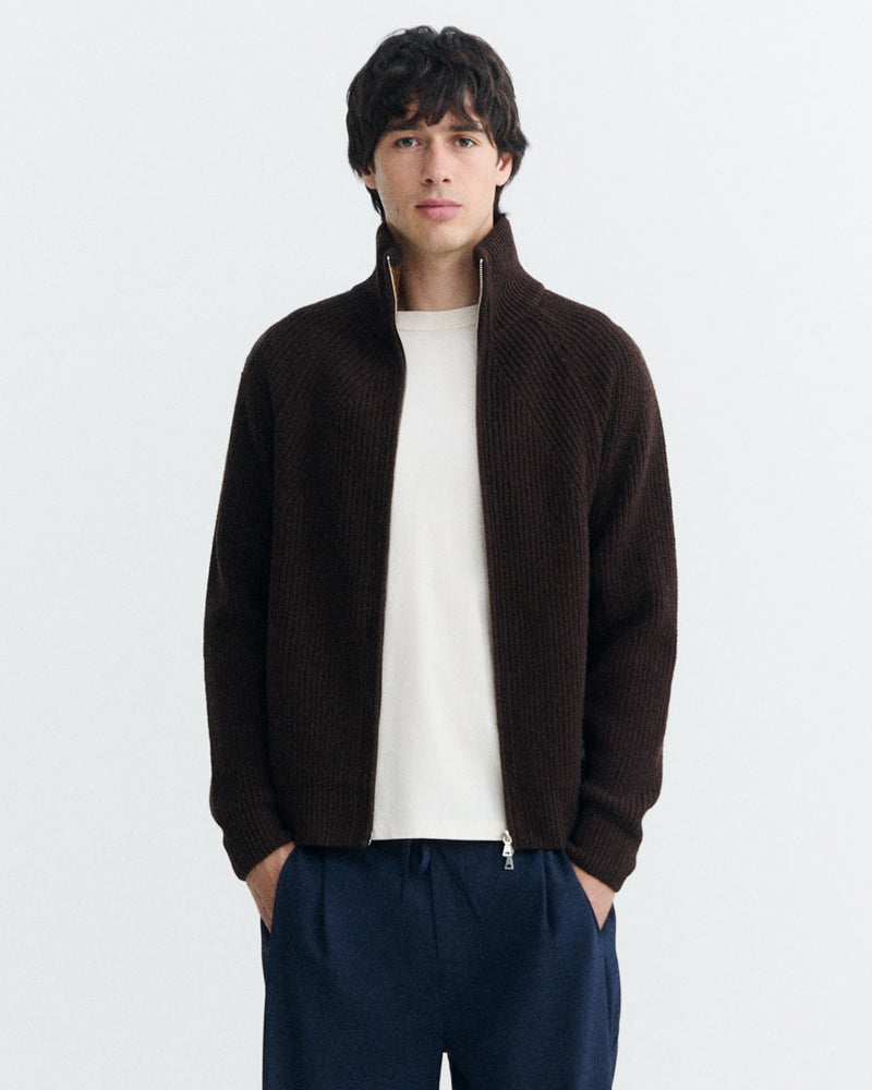 THINKING MU wollen merino vest EKAIZ BROWN met rits