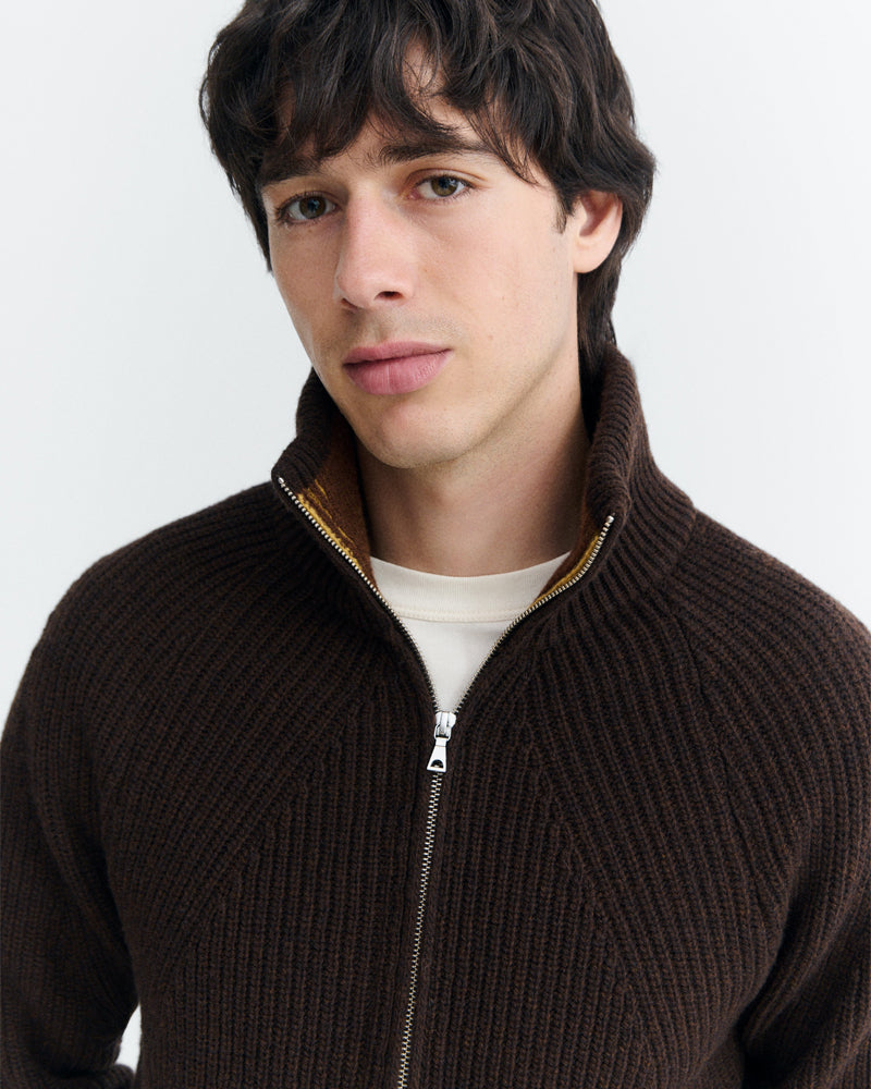 THINKING MU wollen merino vest EKAIZ BROWN met rits