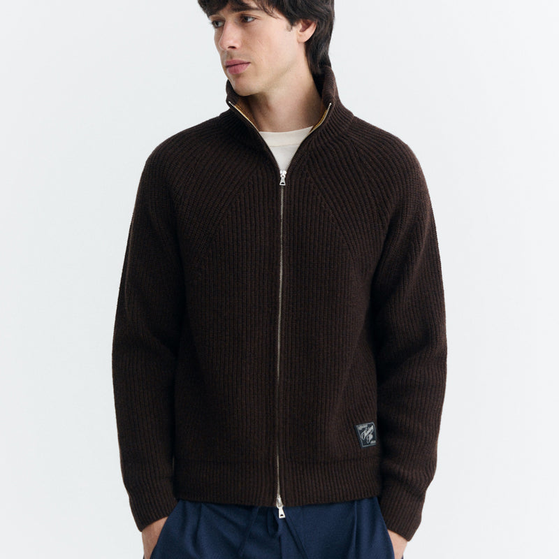 THINKING MU wollen merino vest EKAIZ BROWN met rits