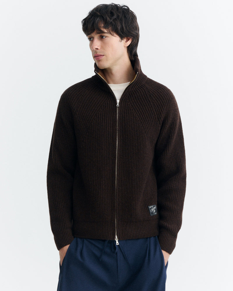 THINKING MU wollen merino vest EKAIZ BROWN met rits
