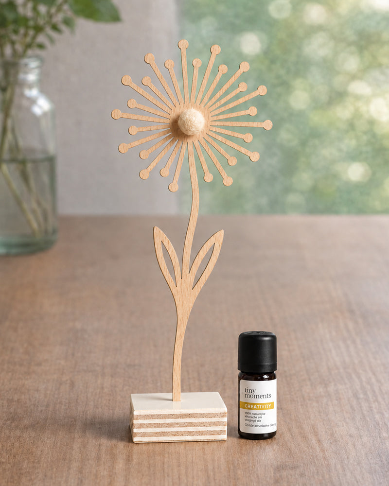 Natuurlijke geurdrager PAARDEBLOEM van hout incl. etherische olie