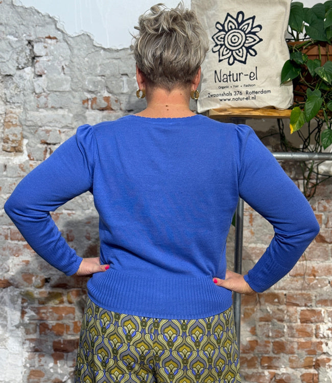 TRANQUILLO v-hals vest LINA BLUE biologisch katoen