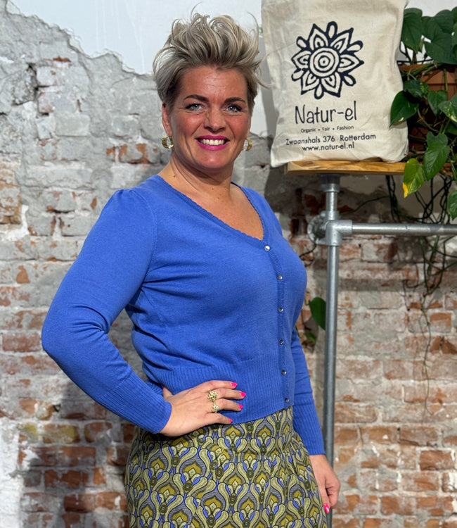 TRANQUILLO v-hals vest LINA BLUE biologisch katoen