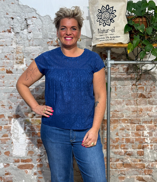 TRANQUILLO batist blouse LUNA NAVY biologisch katoen