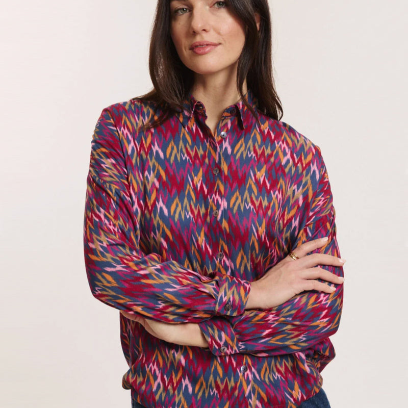 TRANQUILLO blouse met kraag JOLA IKAT ecovero twill